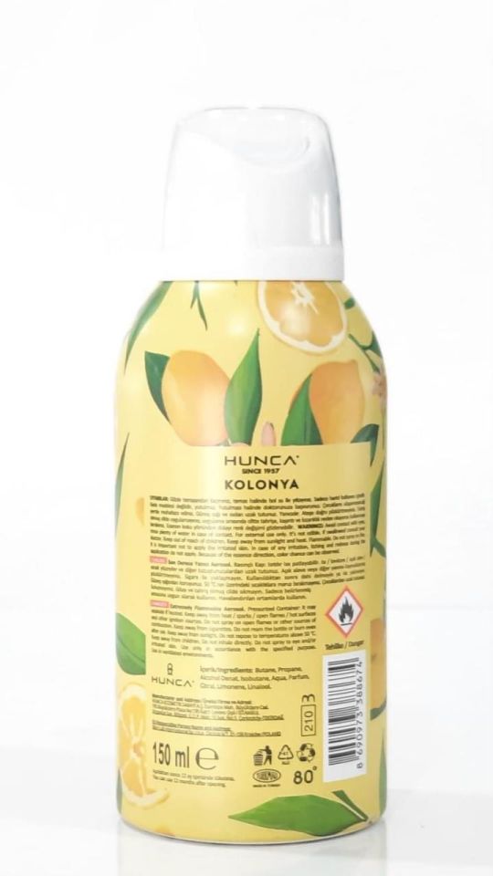 Hunca Aerosol Sprey 150 Ml Limon Kolonyası 80 Derece