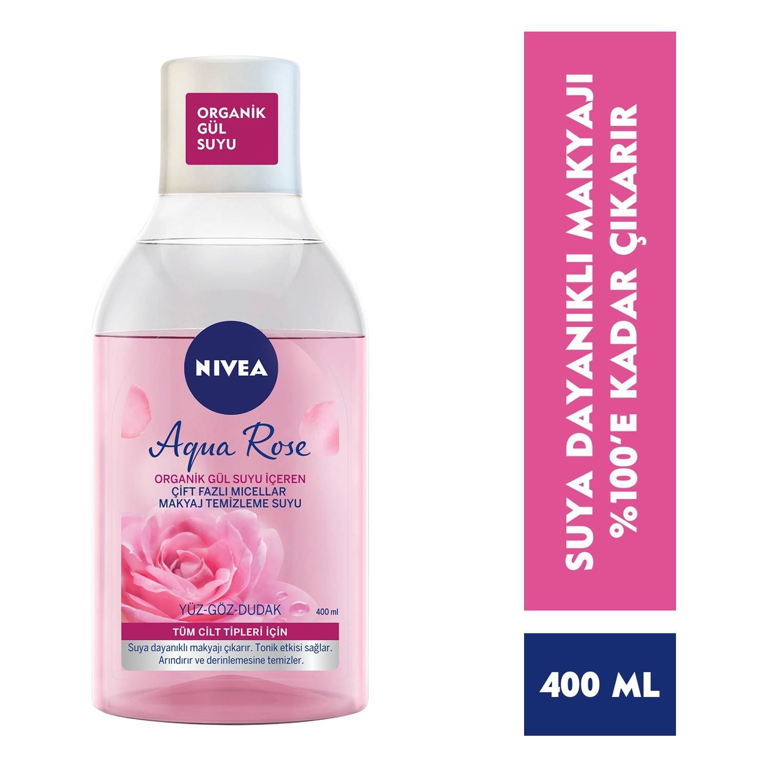 Nivea Visage Yüz Temizleme Suyu 400 ml Gülsuyu Çift Fazlı Yüz-Göz-Dudak Micellair