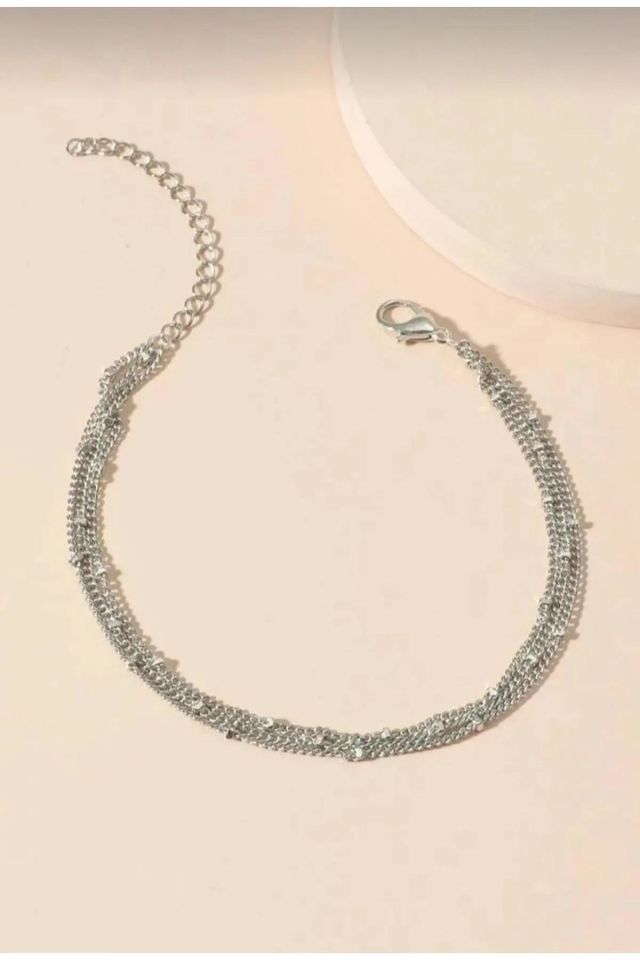 Monalisa Kadın Gümüş Zincirli Çoklu Halhal