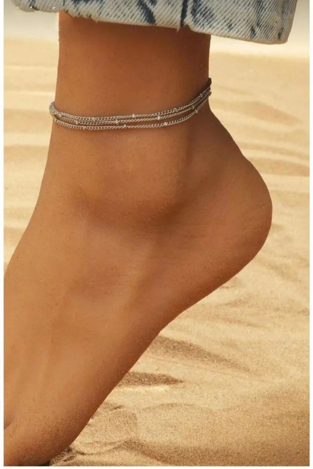 Monalisa Kadın Gümüş Zincirli Çoklu Halhal