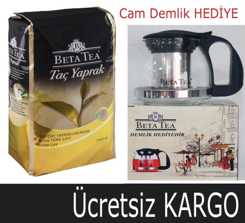 Beta Taç Yaprak Türk Çayı 1000 GR + Cam Demlik