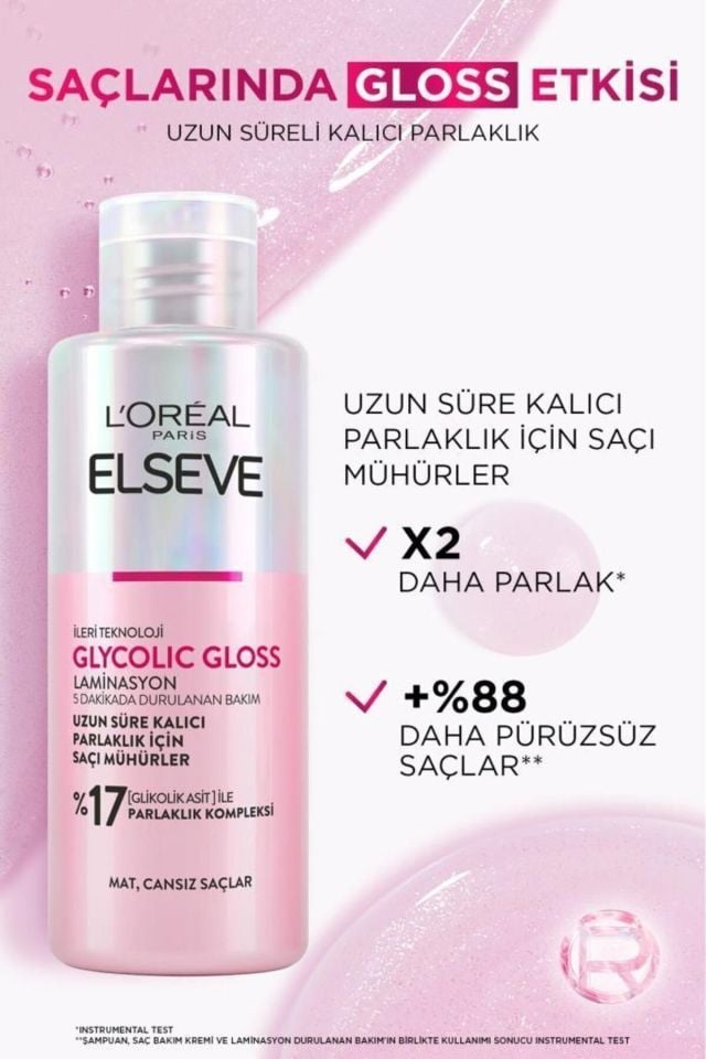 Loreal Elseve Glycolic Gloss Parlaklığı Saça Mühürleyen Laminasyon 5 Dakikada Durulanan Bakım 200ml