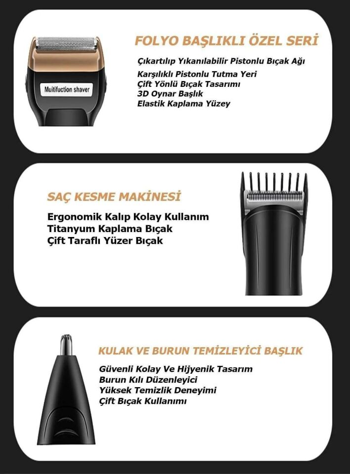 ASTRA RD-6360 - 3 Başlıklı Özel Seri Titanyum Pro Edition Saç Sakal Burun Kılı Alma Tıraş Makinesi
