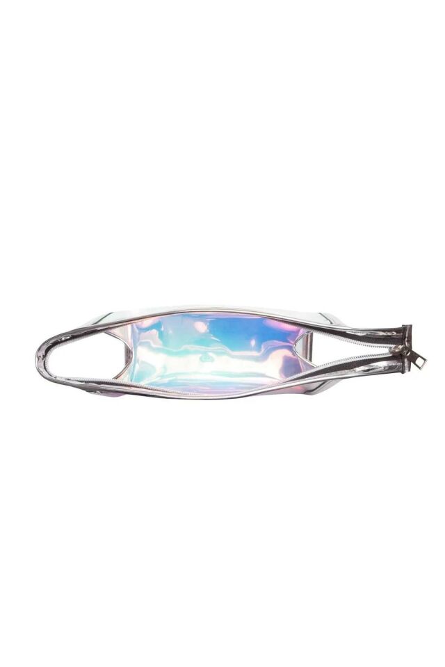 İdil Gümüş Biyeli Şeffaf Hologram Makyaj Çantası 22mk-1621  - 20x15x10cm