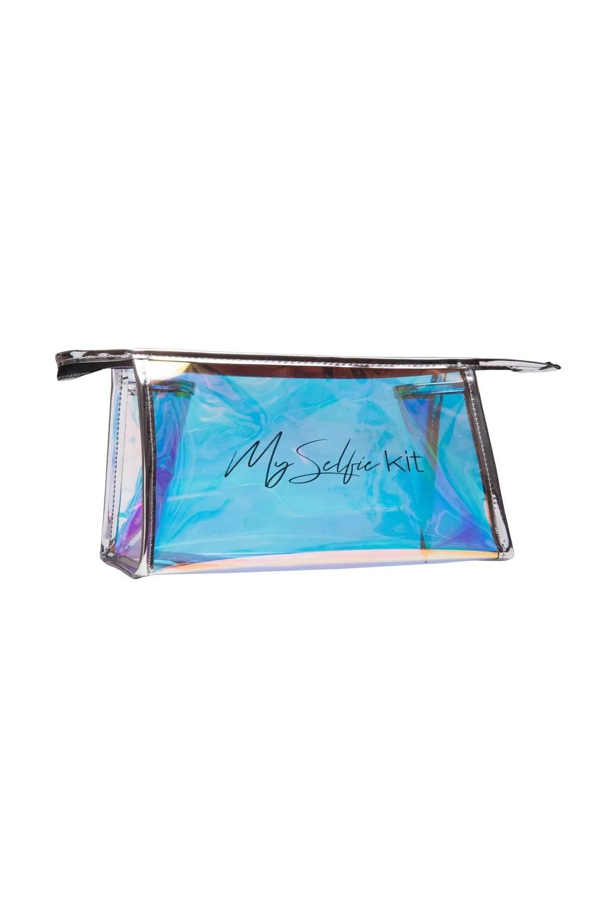 İdil Gümüş Biyeli Şeffaf Hologram Makyaj Çantası - 20x11x7cm