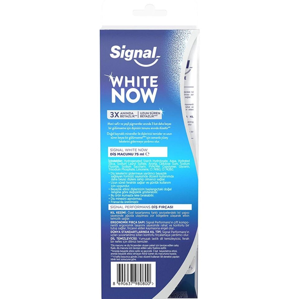 Signal White Now Diş Macunu Original + 75 ml Diş Fırçası Performans