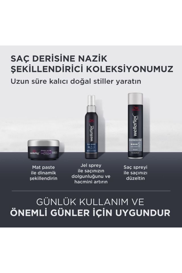 Wellaflex Men Full Boost Thickening Daha Kalın Telli Ve Dolgun Görünümlü Saçlar İçin Kafein İçeren Güçlü Jel Saç Spreyi Strong Hold - 150 ml