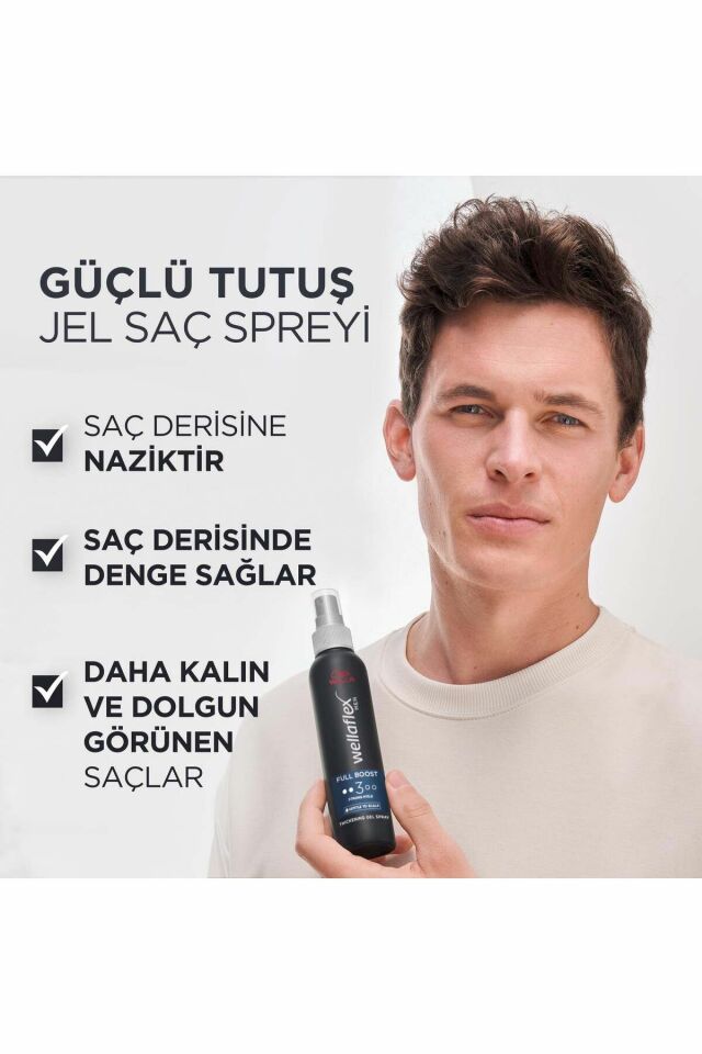 Wellaflex Men Full Boost Thickening Daha Kalın Telli Ve Dolgun Görünümlü Saçlar İçin Kafein İçeren Güçlü Jel Saç Spreyi Strong Hold - 150 ml
