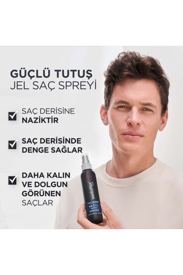 Wellaflex Men Full Boost Thickening Daha Kalın Telli Ve Dolgun Görünümlü Saçlar İçin Kafein İçeren Güçlü Jel Saç Spreyi Strong Hold - 150 ml