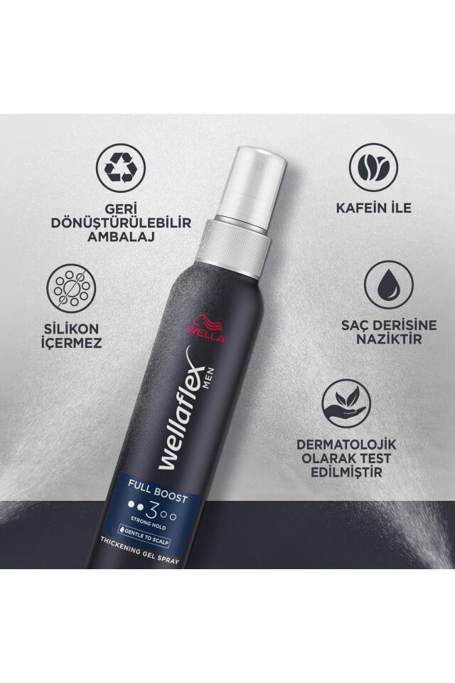 Wellaflex Men Full Boost Thickening Daha Kalın Telli Ve Dolgun Görünümlü Saçlar İçin Kafein İçeren Güçlü Jel Saç Spreyi Strong Hold - 150 ml