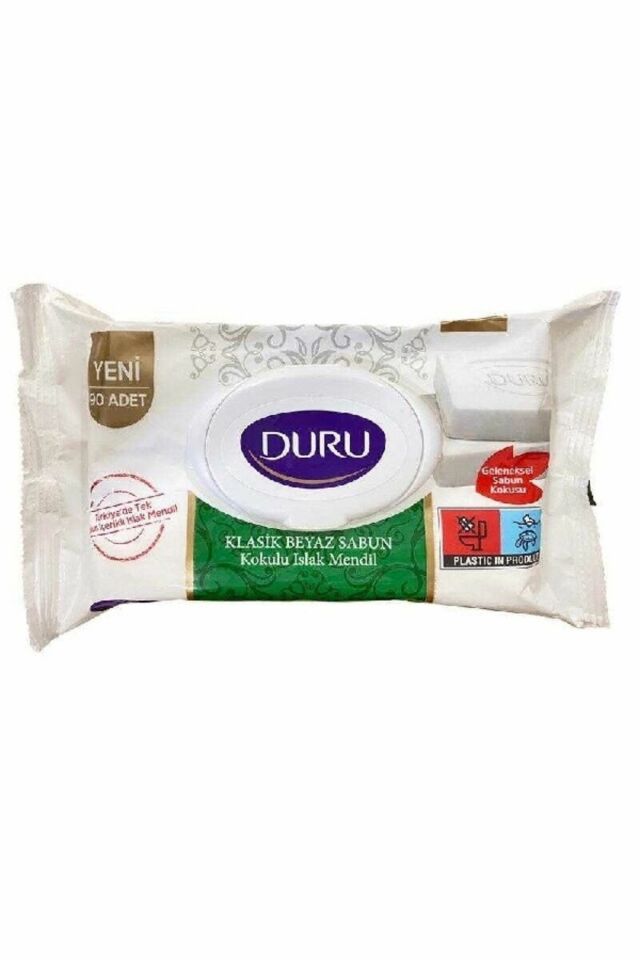 Duru 90 lı Kapaklı Islak Mendil Klasik Beyaz Sabun Kokulu