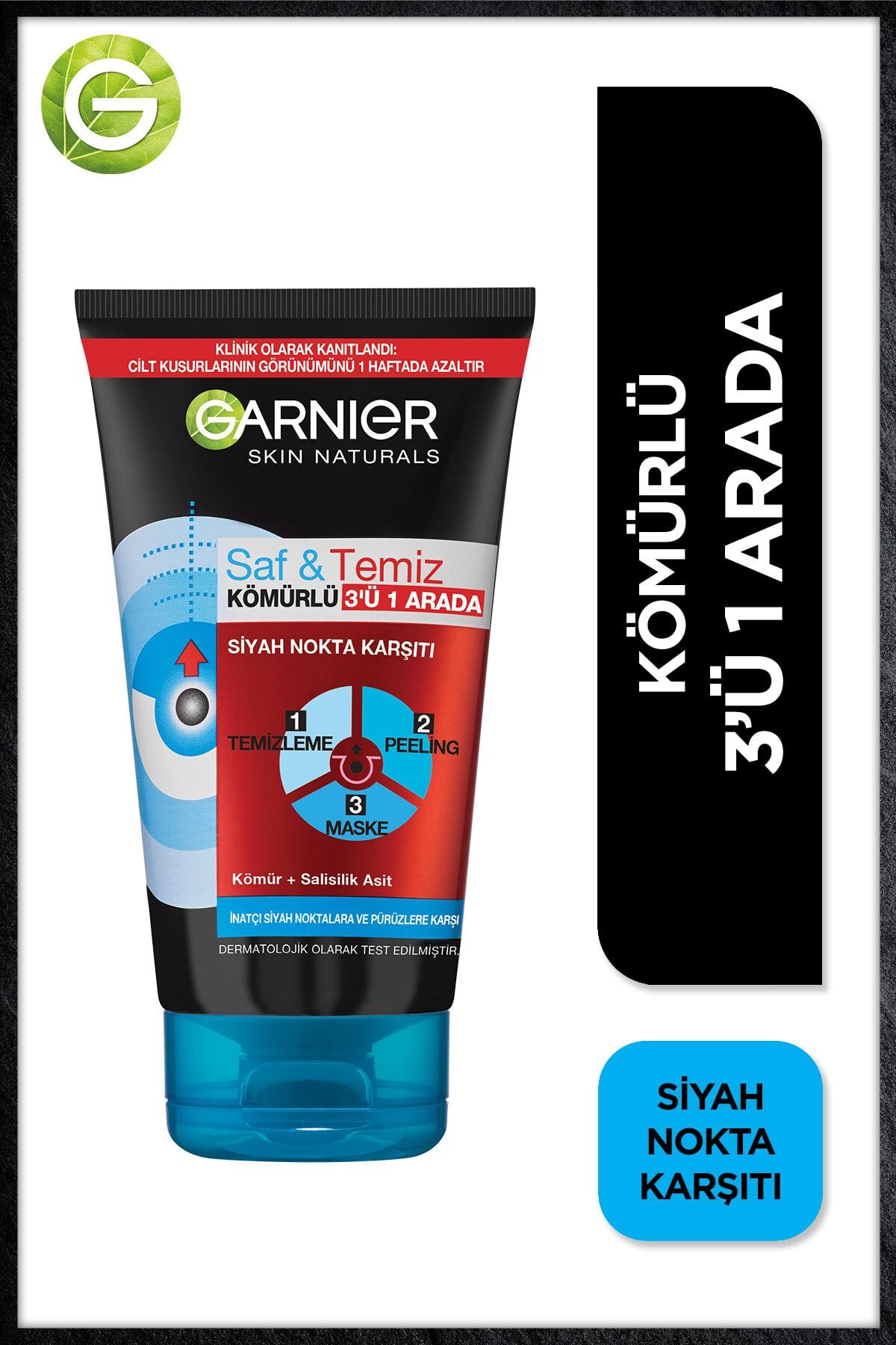 Garnier Saf Temiz Peeling Maske Siyah Nokta Karşıtı Kömürlü 3ü 1 arada 150 Ml