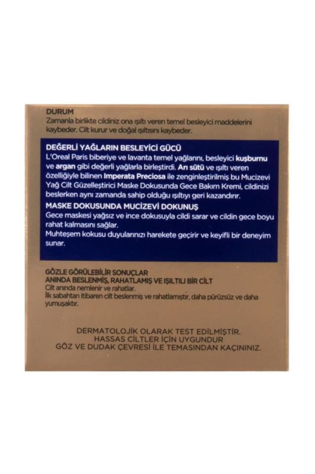Loreal Mucizevi Yağ Güzelleştirici Gece Bakım Kremi Dermo Expertise 50 ml