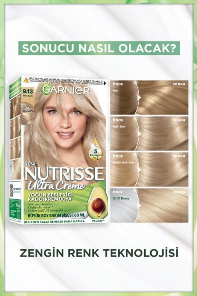 Garnier Nutrisse 9.13 İnci Sarı Besleyici Kalıcı Krem Saç Boyası