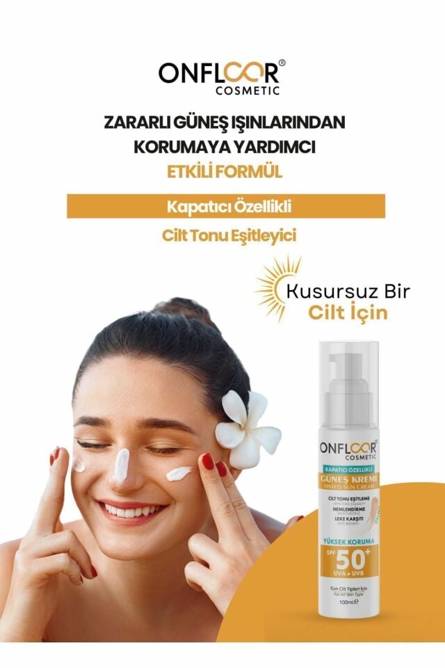 ONFLOOR COSMETİC 100 Ml Güneş Kremi Tinted Kapatıcı Özellikli Spf 50 Tüm Ciltler İçin SKT: 06-2026