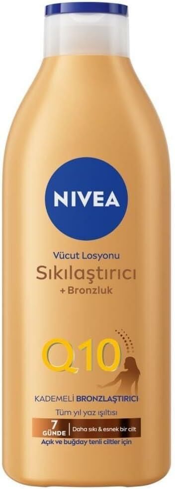 Nivea Q10 Sıkılaştırıcı Bronzlaştırıcı Vücut Losyonu 400ml, 7 Günde Sıkılaşma,Açık ve Buğday Ten,Normal Cilt