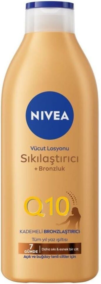 Nivea Q10 Sıkılaştırıcı Bronzlaştırıcı Vücut Losyonu 400ml, 7 Günde Sıkılaşma,Açık ve Buğday Ten,Normal Cilt