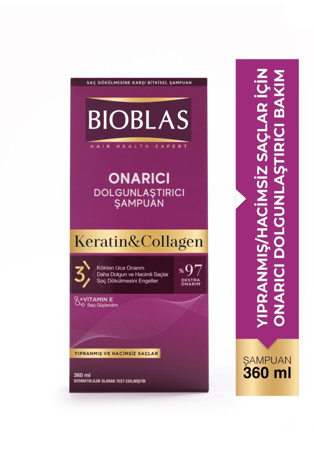 Bioblas Keratin - Kolajen Onarıcı Dolgunlaştırıcı Saç Bakım Şampuanı 360 Ml İnce ve Yıpranmış Saçlar