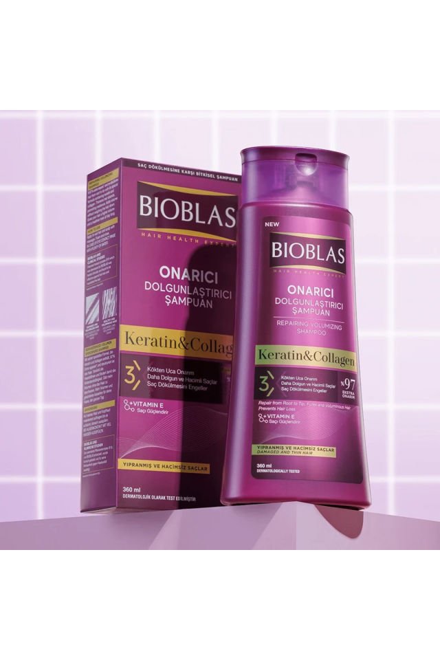 Bioblas Keratin - Kolajen Onarıcı Dolgunlaştırıcı Saç Bakım Şampuanı 360 Ml İnce ve Yıpranmış Saçlar