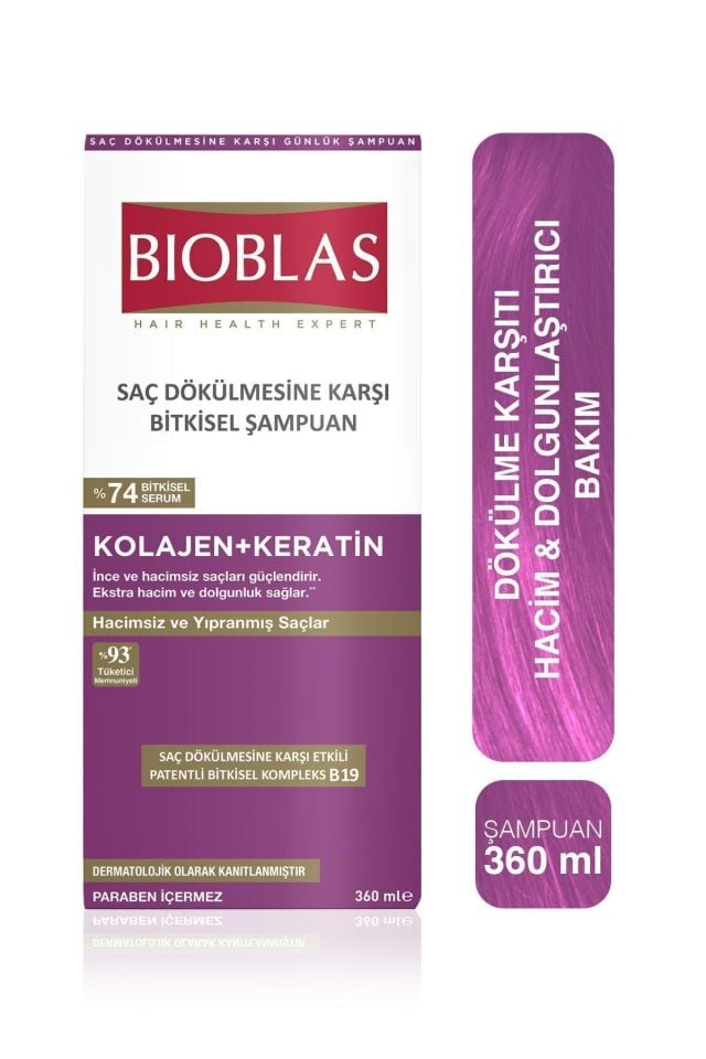 Bioblas Keratin - Kolajen Onarıcı Dolgunlaştırıcı Saç Bakım Şampuanı 360 Ml İnce ve Yıpranmış Saçlar