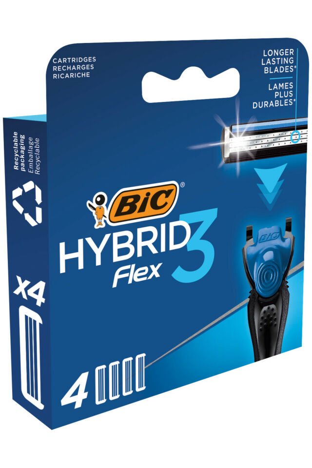 Bic Flex 3 Hybrid 3 Bıçaklı Erkek Tıraş Bıçağı, 1 Sap + 12 Yedek Başlık + Çanta 12 Aylık Paket
