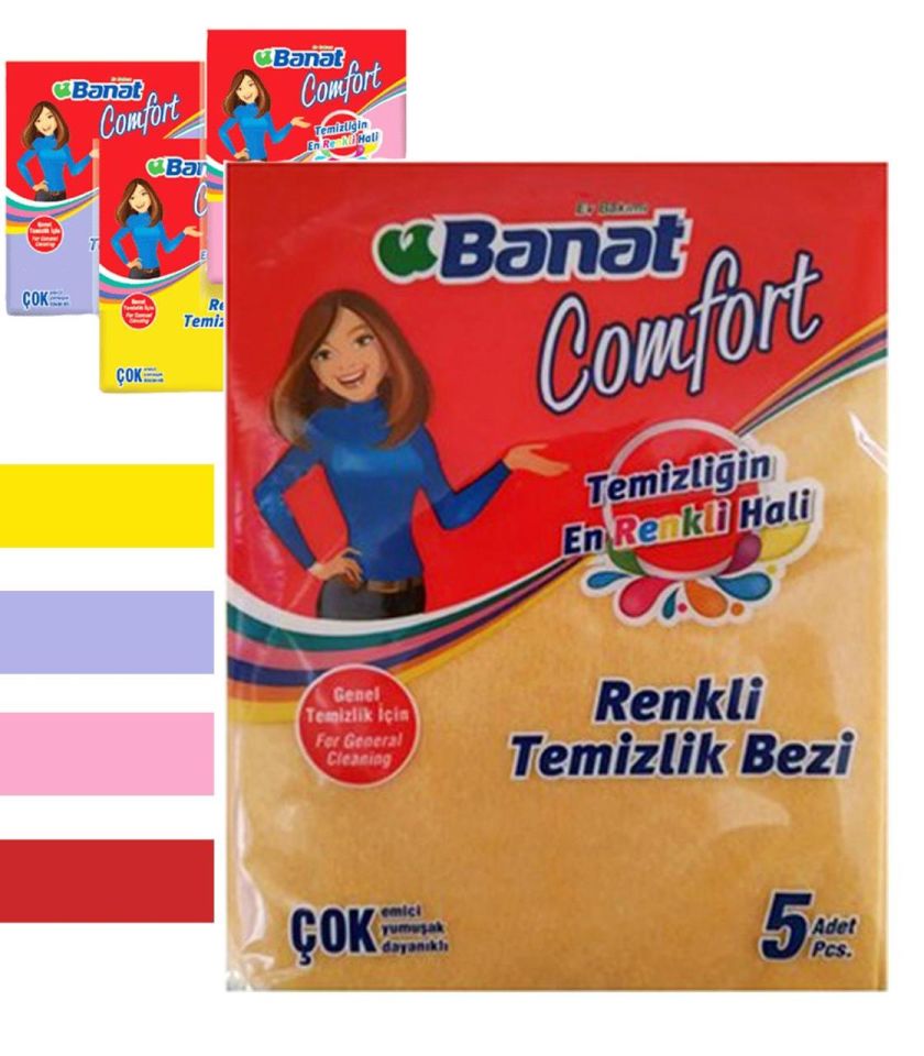 Banat Comfort Renkli Temizlik Bezi 5 li Paket