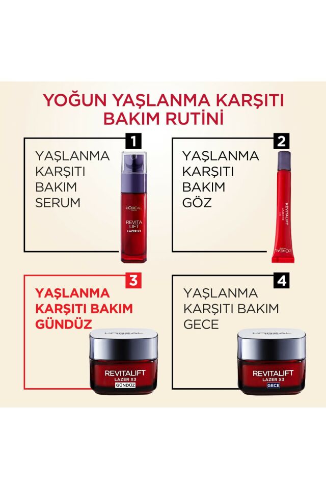 Loreal Revitalift Lazer X3 Gündüz Kremi 50 ml Yoğun Yaşlanma Karşıtı Bakım