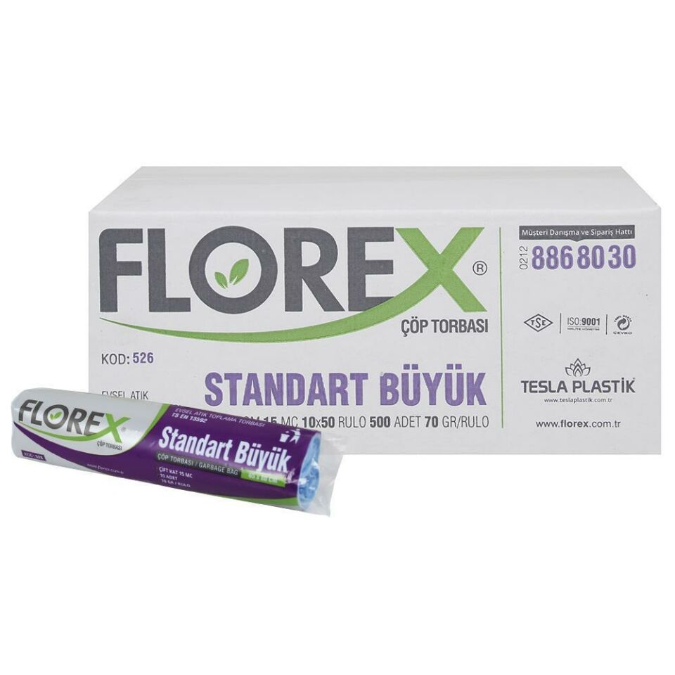 Florex 526 Standart Büyük Siyah Çöp Poşeti 10 Adetx50 li Koli- 65cmx80cm