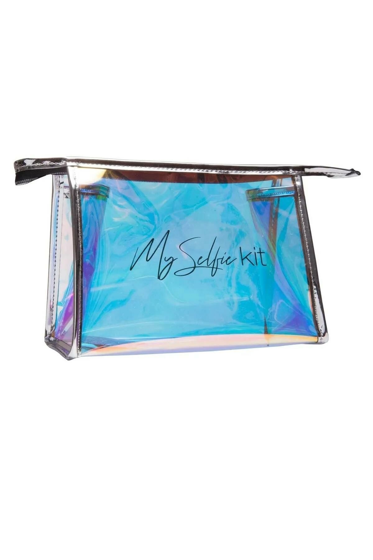 İdil Gümüş Biyeli Şeffaf Hologram Makyaj Çantası 22mk-1621  - 20x15x10cm