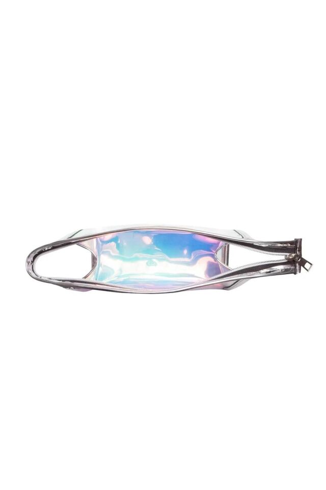İdil Gümüş Biyeli Şeffaf Hologram Makyaj Çantası 22mk-1621  - 20x15x10cm