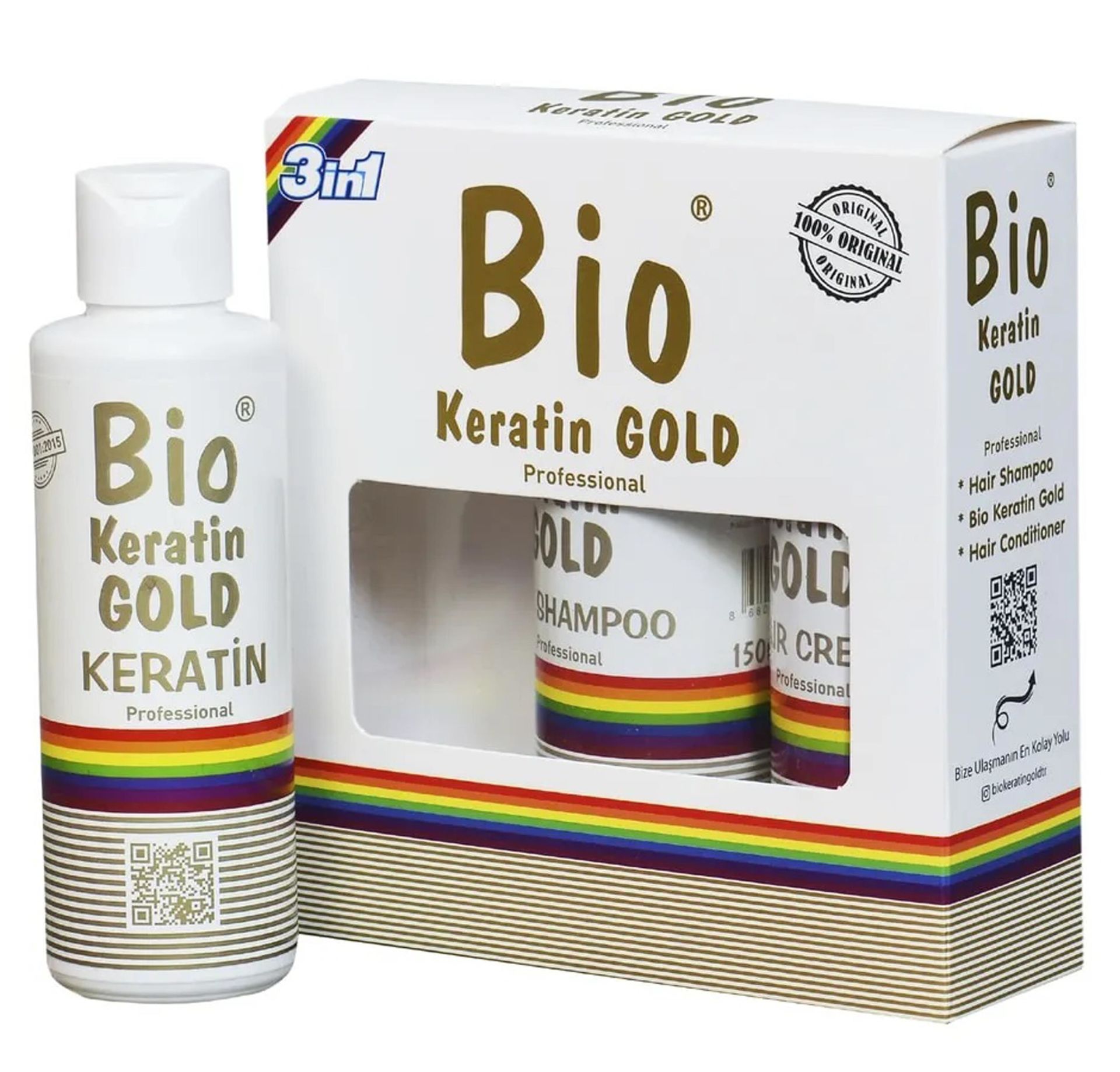 Bio Rio Keratin Gold 150 ml + 150 ml Saç Kremi + 150 ml Şampuan Brezilya Fönü 5 Ay Kalıcı