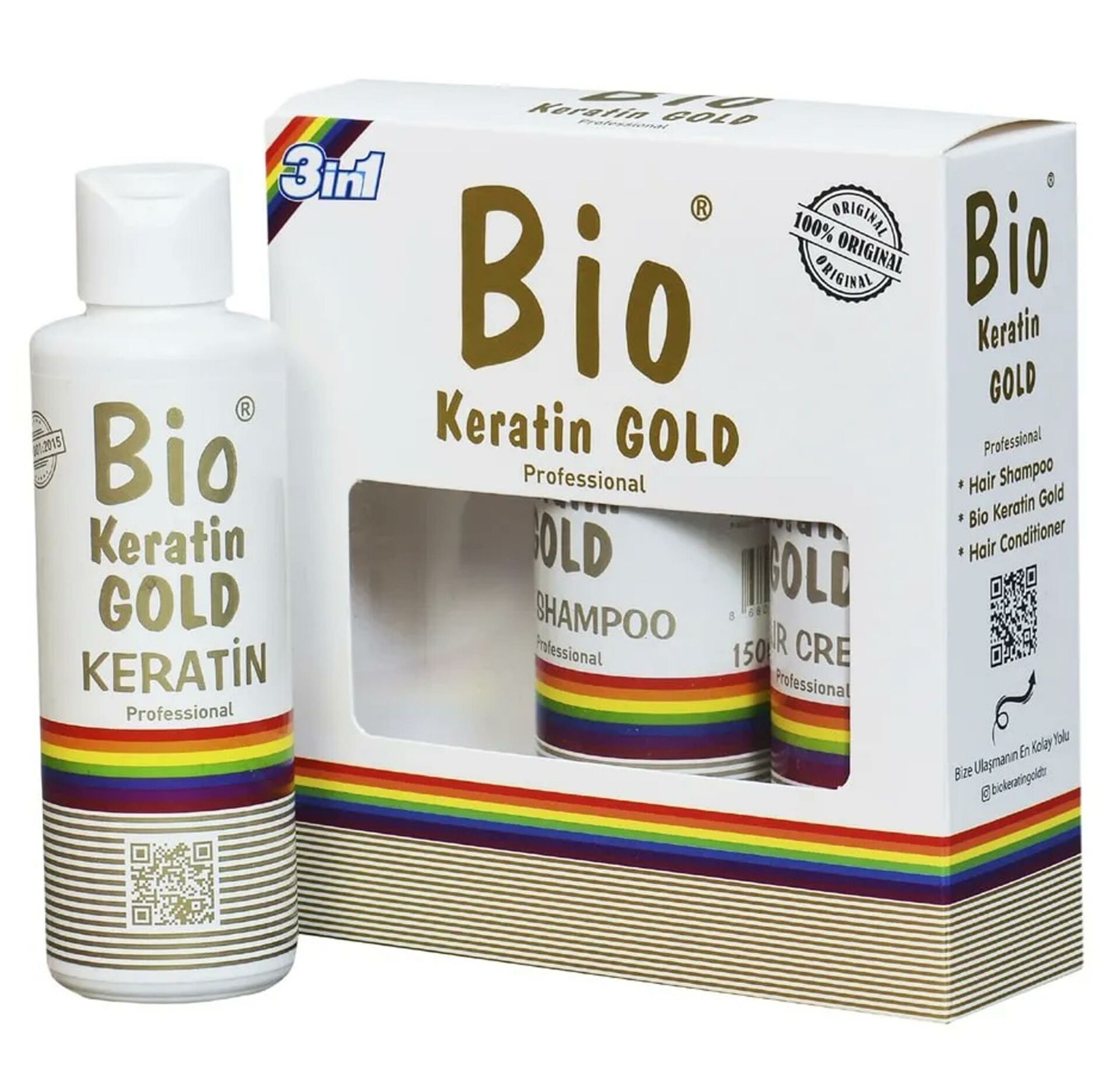 Bio Keratin Gold 150 ml + 150 ml Saç Kremi + 150 ml Şampuan Brezilya Fönü 5 Ay Kalıcı