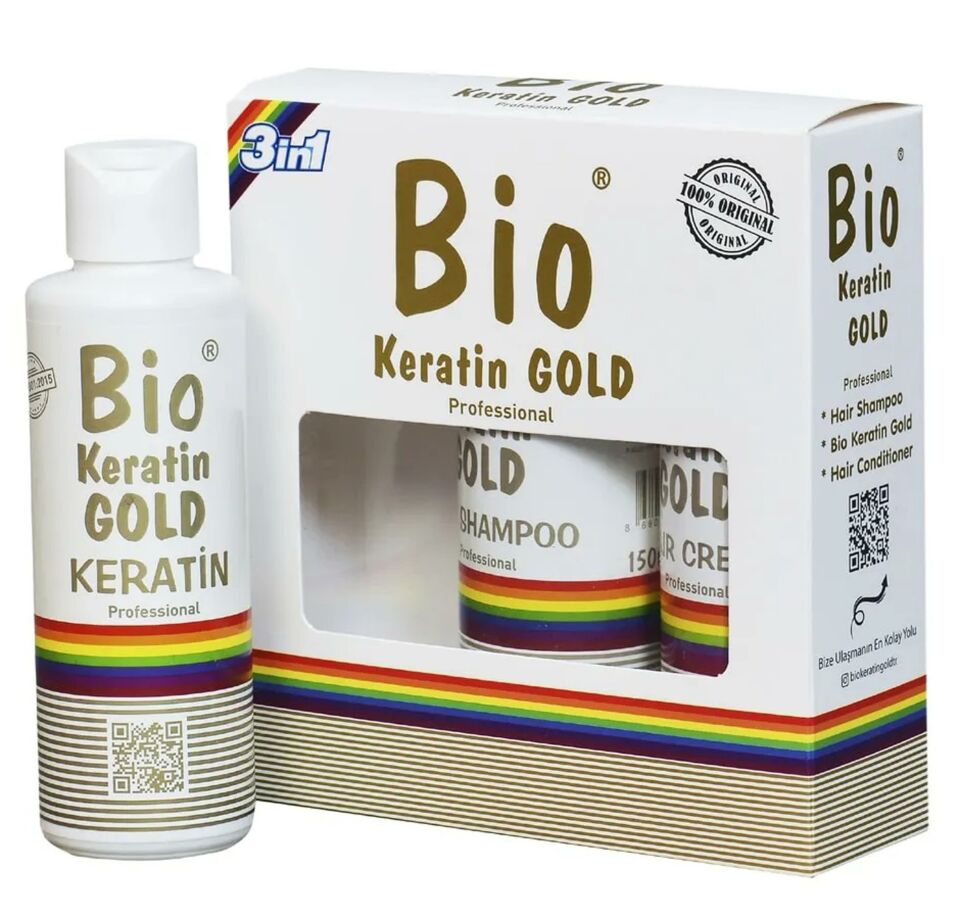 Bio Keratin Gold 150 ml + 150 ml Saç Kremi + 150 ml Şampuan Brezilya Fönü 5 Ay Kalıcı