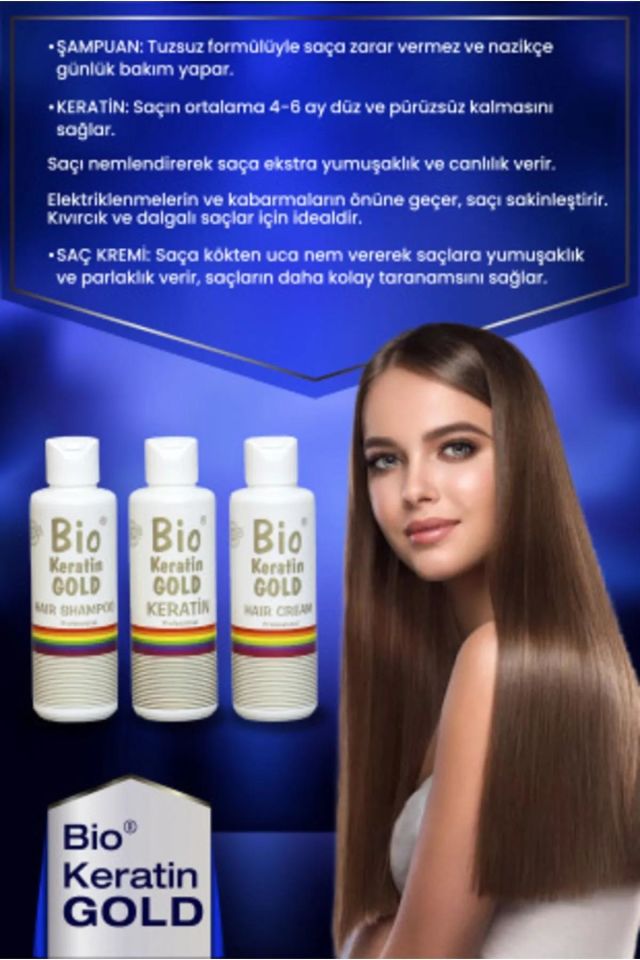 Bio Rio Keratin Gold 150 ml + 150 ml Saç Kremi + 150 ml Şampuan Brezilya Fönü 5 Ay Kalıcı