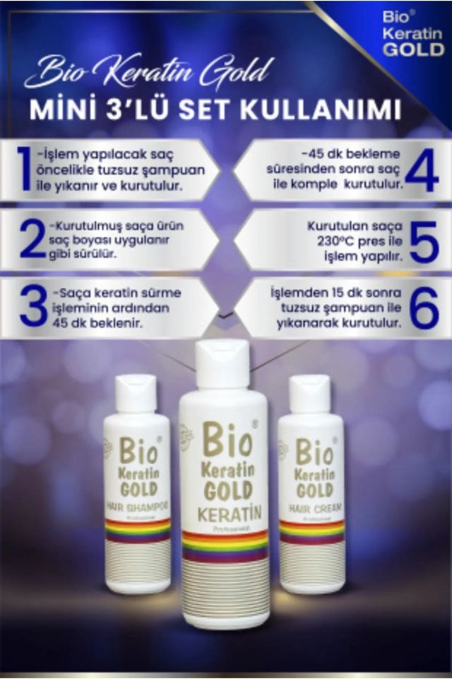 Bio Rio Keratin Gold 150 ml + 150 ml Saç Kremi + 150 ml Şampuan Brezilya Fönü 5 Ay Kalıcı