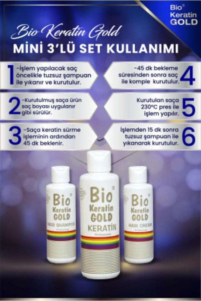 Bio Rio Keratin Gold 150 ml + 150 ml Saç Kremi + 150 ml Şampuan Brezilya Fönü 5 Ay Kalıcı