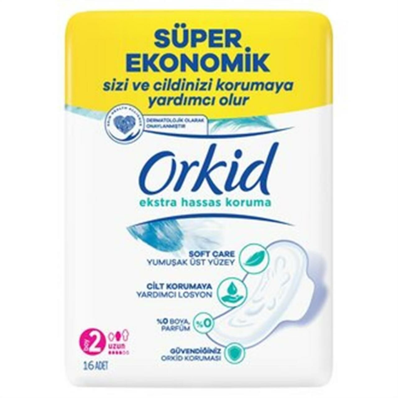 Orkid Extra Hassas Koruma Dörtlü Hijyenik Ped Uzun 16'lı (Boy 2)