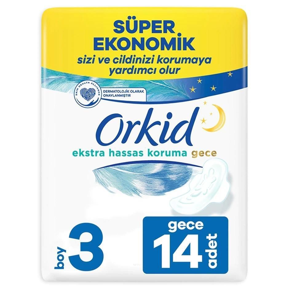 Orkid Extra Hassas Koruma Dörtlü Hijyenik Ped Gece 14'lü (Boy 3)