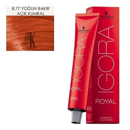 İgora Royal 8.77 Açık Kumral Yoğun Bakır Tüp Saç Boyası + Oksidan Sıvı