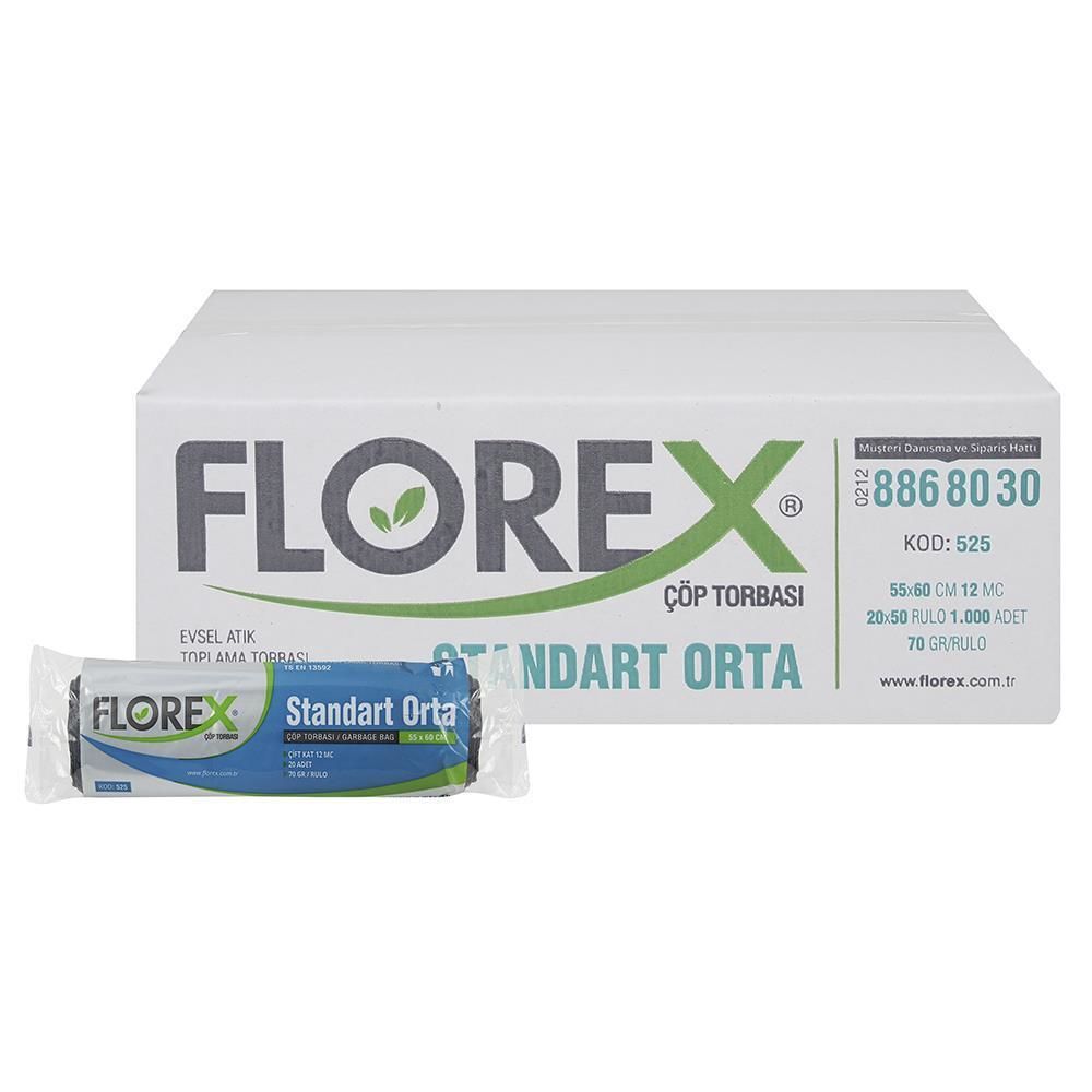Florex 525 Standart Orta Siyah Çöp Poşeti 20 Adetx50 li Koli - 55cmx60cm