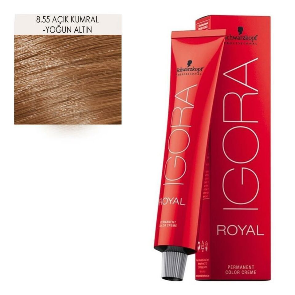 İgora Royal 8.55 Açık Kumral Yoğun Altın Tüp Saç Boyası + Oksidan Sıvı
