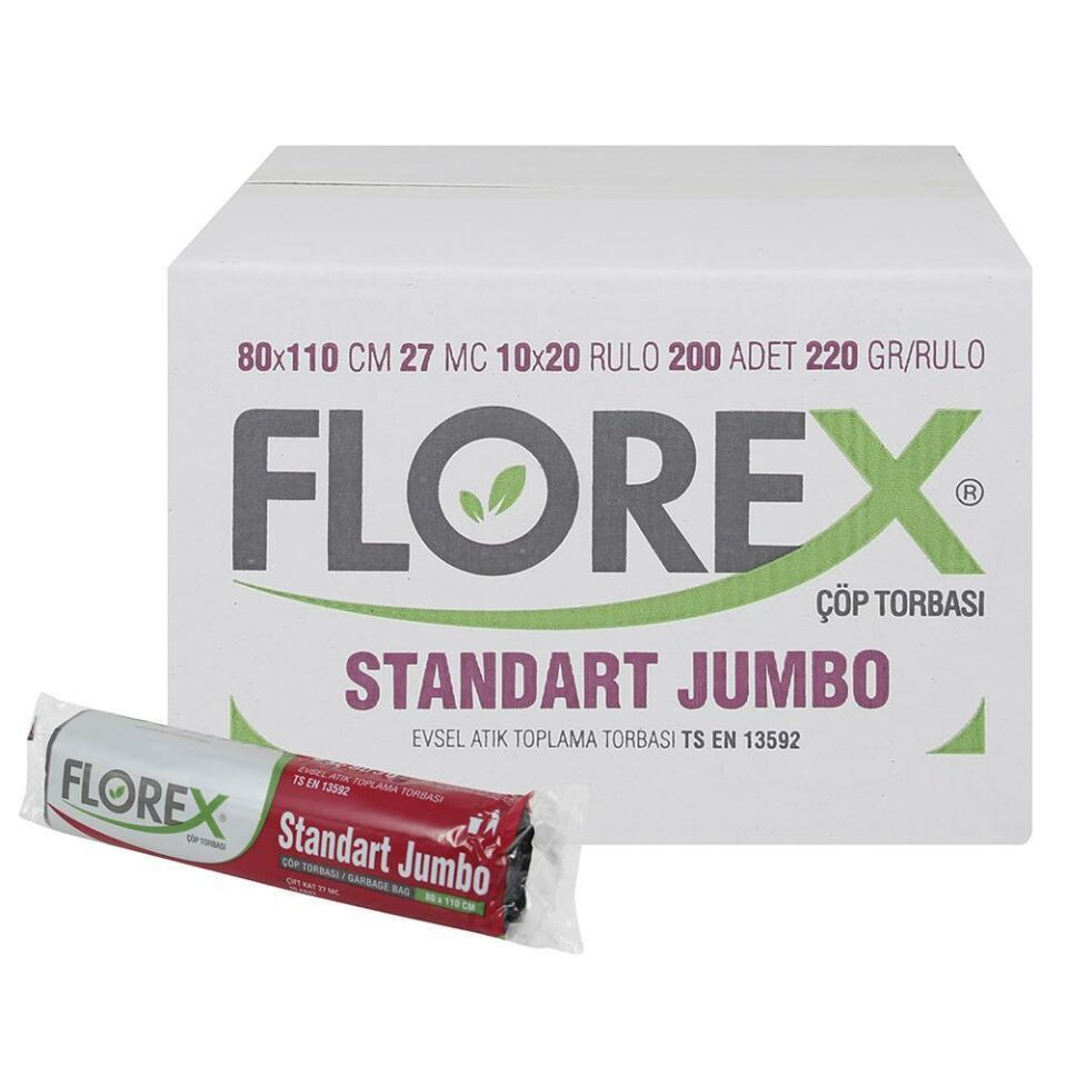 Florex 511 Standart Jumbo Siyah Çöp Poşeti 10 AdetX20 li Koli- 80cmx110cm