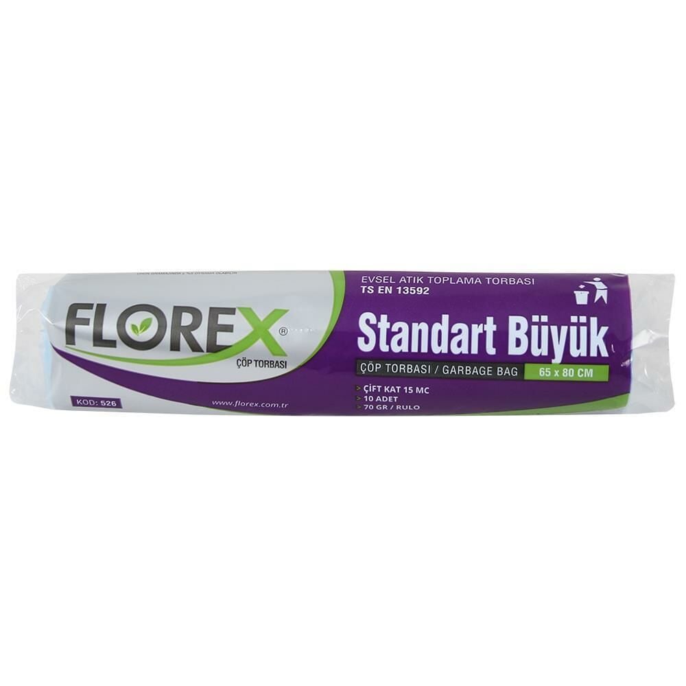 Florex 526 Standart Büyük Siyah Çöp Poşeti 10 Adet- 65cmx80cm
