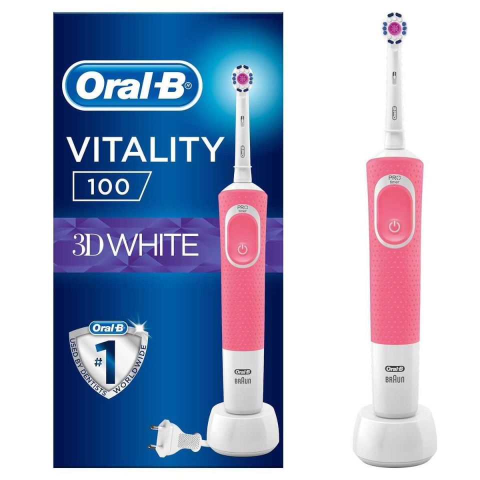 Oral-B Vitality 100 3D White Pembe Şarjlı Diş Fırçası 3 Boyutlu Beyazlık Pembe