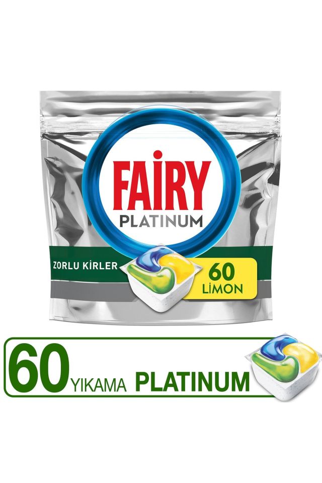 Fairy Platinum Hepsi Bir Arada 60 Yıkama Bulaşık Makinesi Deterjanı Kapsülü Limon Kokulu