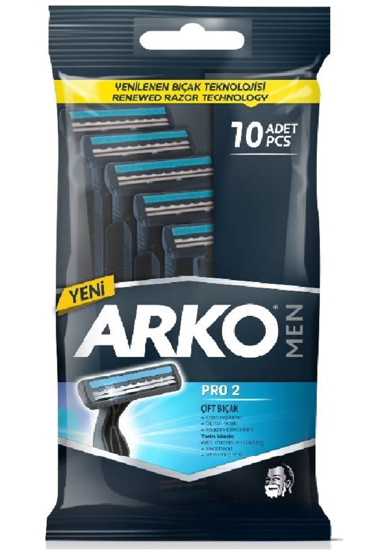 Arko Men PRO 2 Çift Bıçaklı Tıraş Bıçağı 10 lu Poşet