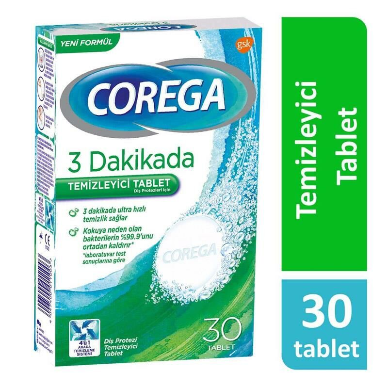 Corega 3 Dakikada Diş Beyazlatıcı Protez Temizleyici 30 Tablet