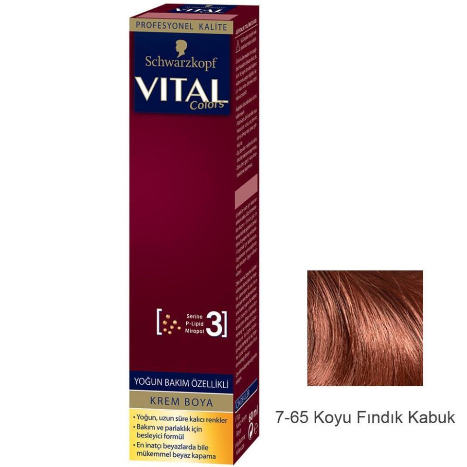 Vital Tüp Saç Boyası 7.65 Koyu Fındık Kabuğu + Oksidan Sıvı 50 Ml