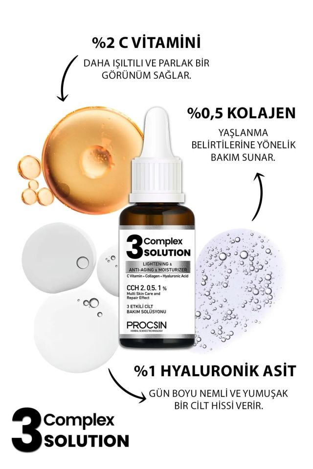 PROCSIN Aydınlatıcı + Sıkılaştırıcı + Nemlendirici 3 Complex Solution 20 ML