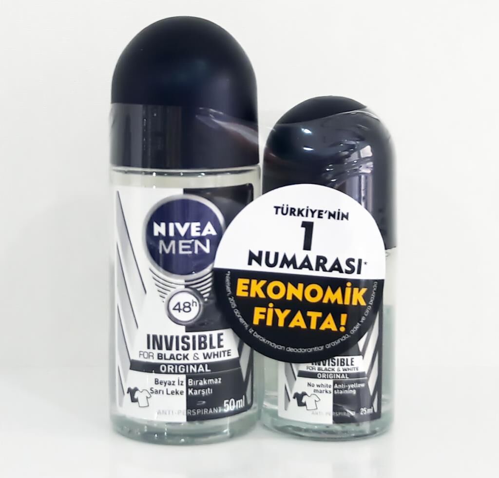 Nivea Roll on Invisible Black White Erkek 25 ml + 50 ml